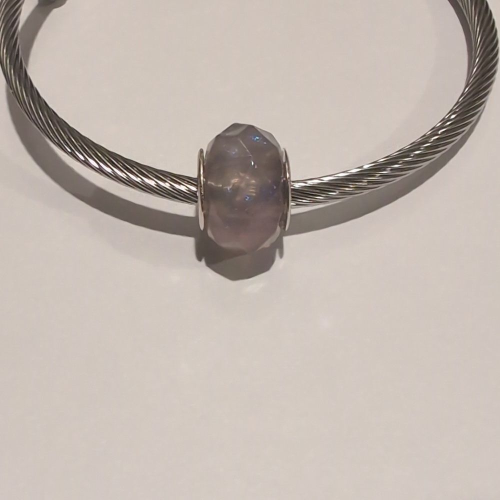 Silver Translucent Sparkly Purple Faceted Charm for Pandora‎ Style Bracel…